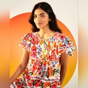 Farm Rio white spring bananas blouse